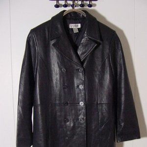 Vtg Alfani Outerwear Women's Double Breasted Black Leather Jacket Sz L